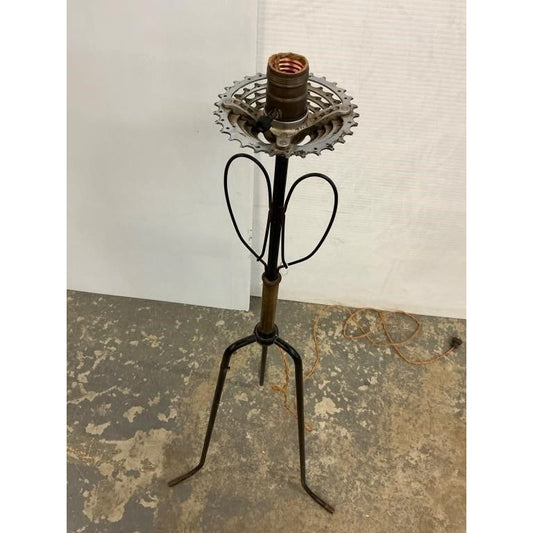 Vintage Bicycle Gear Lamp Base With Metal Tripod Stand