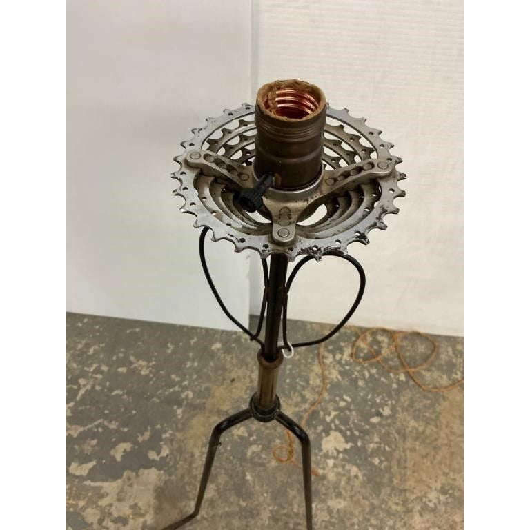 Vintage Bicycle Gear Lamp Base With Metal Tripod Stand