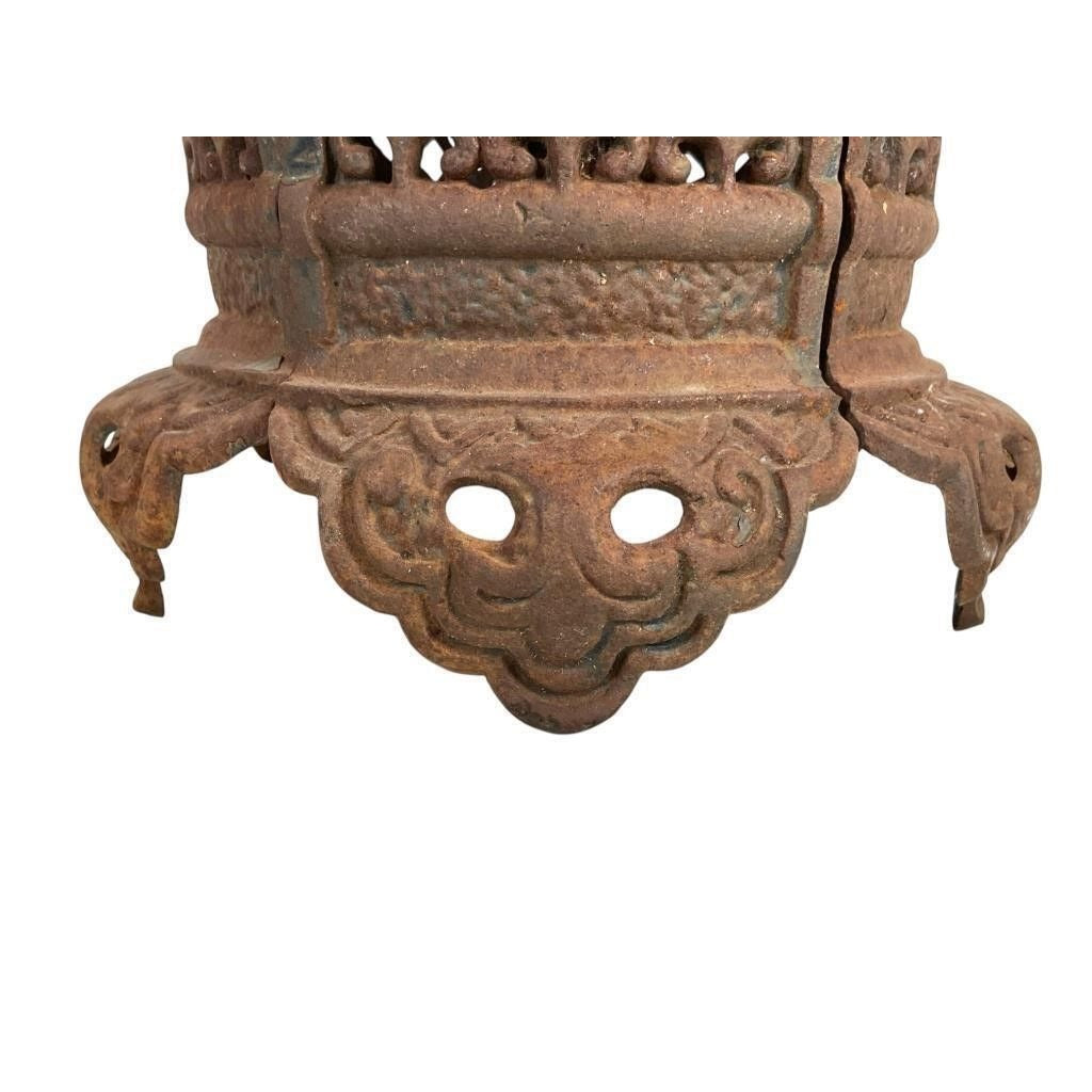 Antique Japanese Pagoda Iron Hanging Lantern With Intricate Decorative Bells