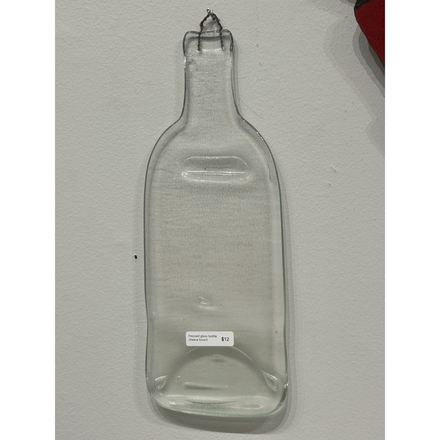 Pressed Glass Bottle Cheese Board With Metal Wire Hanger