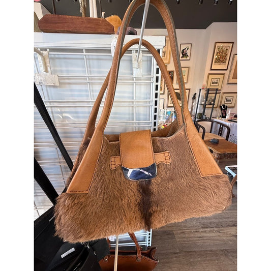 Tods Vintage Orange Hobo Goat Hair & Leather Shoulder Bag With Silver Buckle