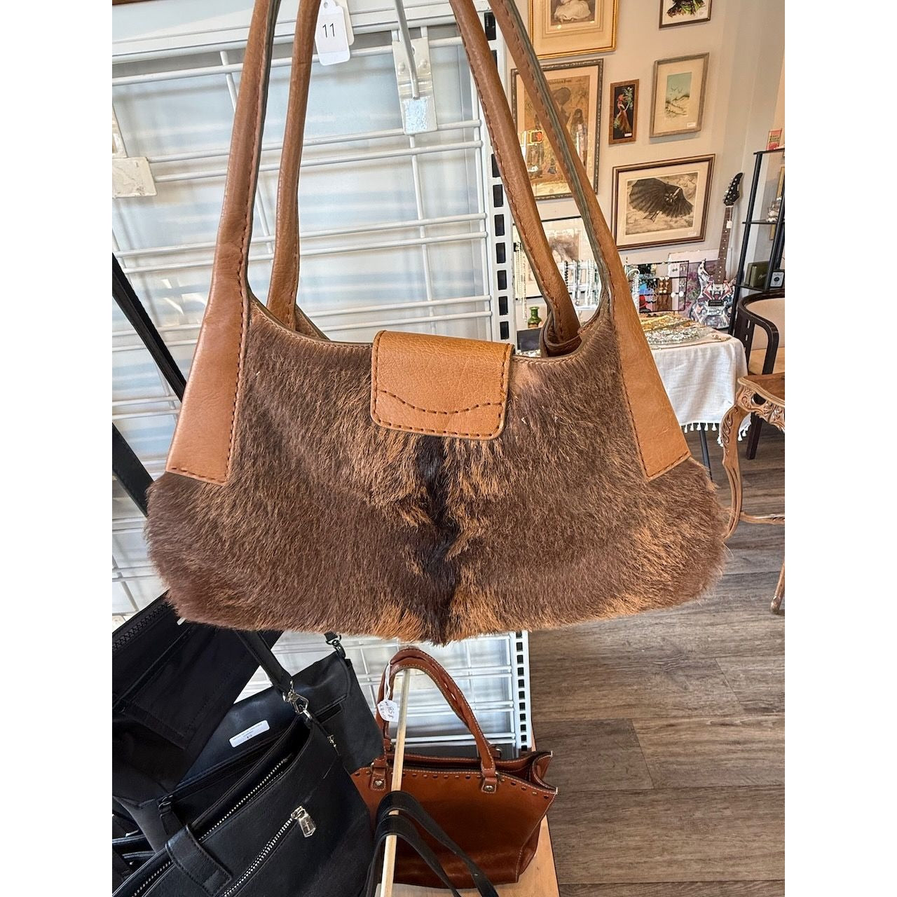 Tods Vintage Orange Hobo Goat Hair & Leather Shoulder Bag With Silver Buckle