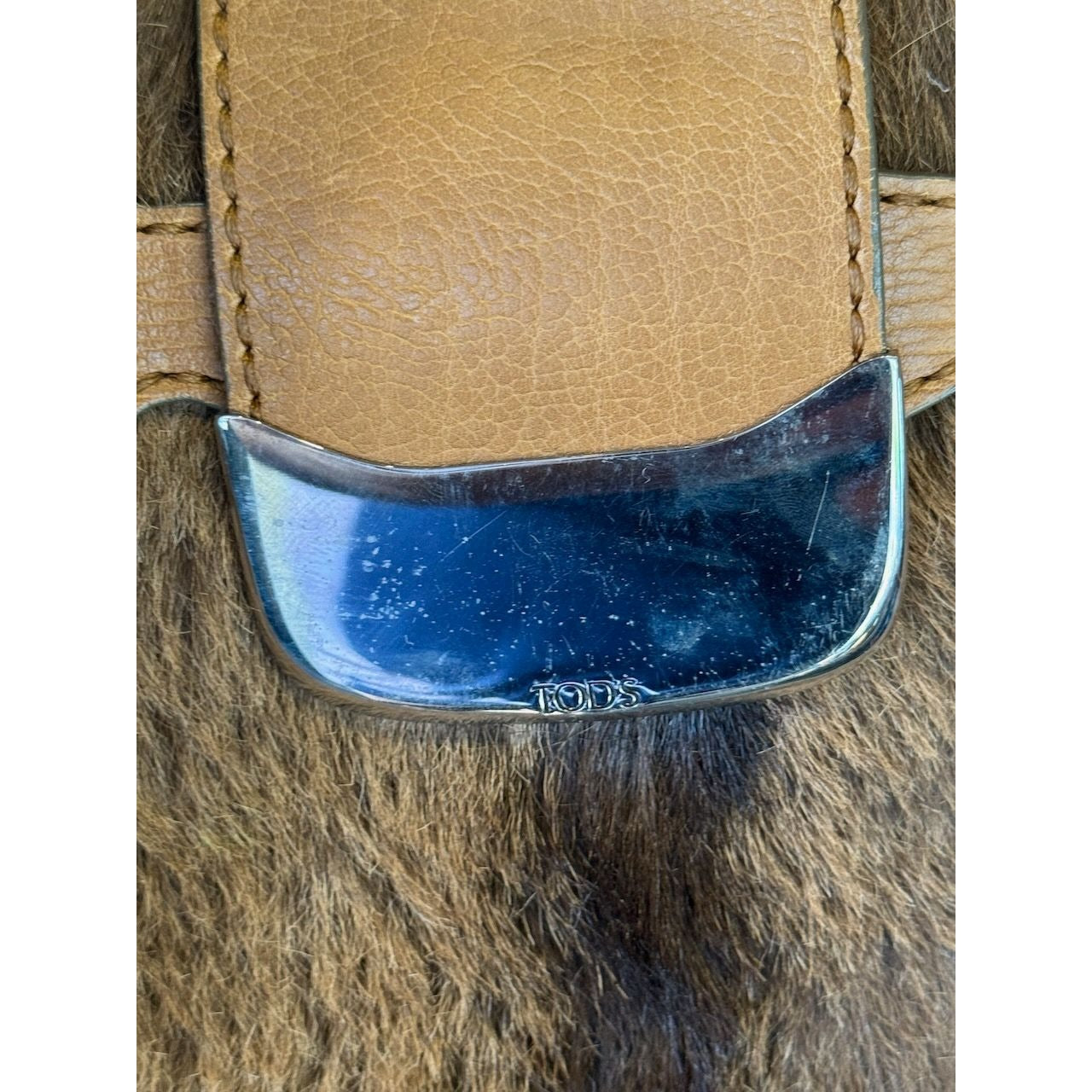 Tods Vintage Orange Hobo Goat Hair & Leather Shoulder Bag With Silver Buckle