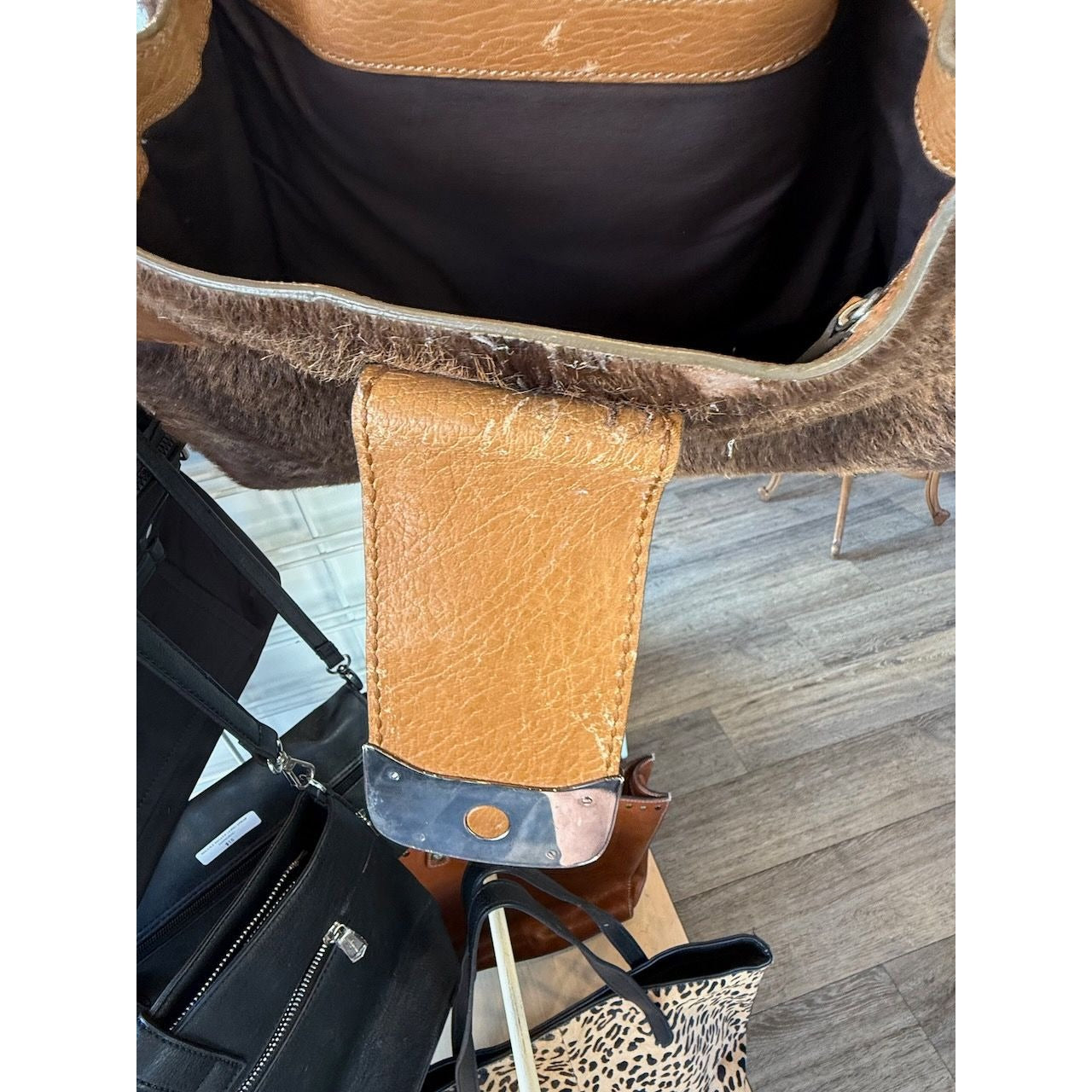 Tods Vintage Orange Hobo Goat Hair & Leather Shoulder Bag With Silver Buckle