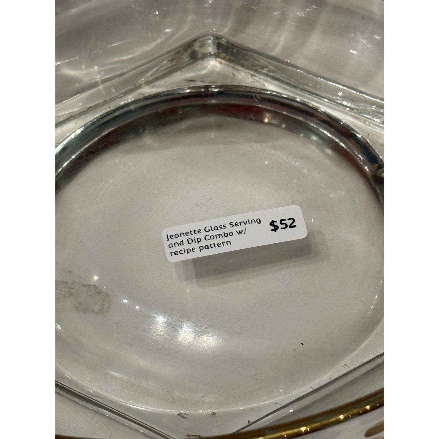 Vintage Jeanette Glass Chip & Dip Set With Gold Trim & Retro Red Design