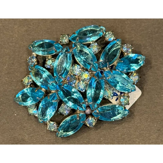 1950's vintage aqua navette rhinestone pin