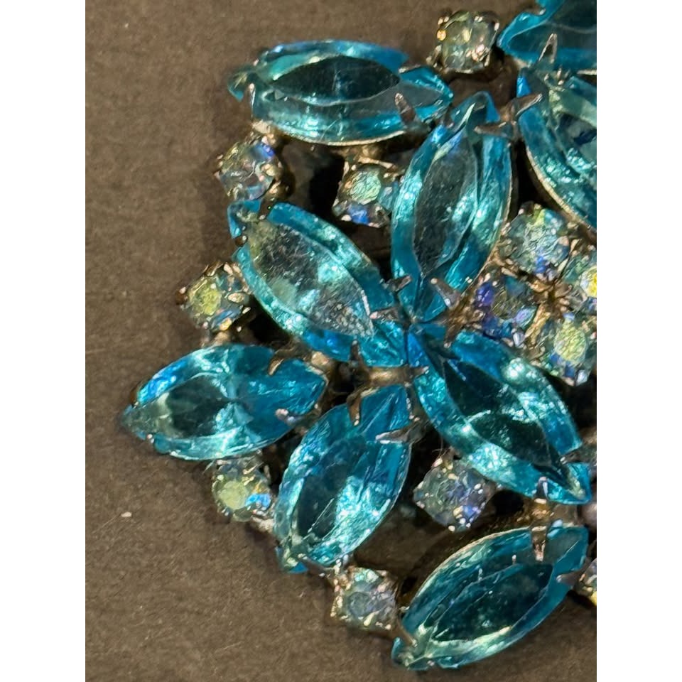 1950's vintage aqua navette rhinestone pin