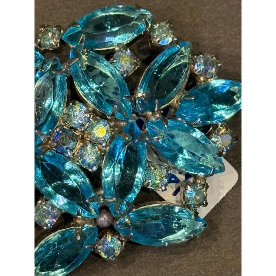 1950's vintage aqua navette rhinestone pin