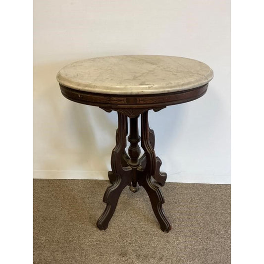 Antique Victorian Marble Top Side Table With Ornate Walnut Base