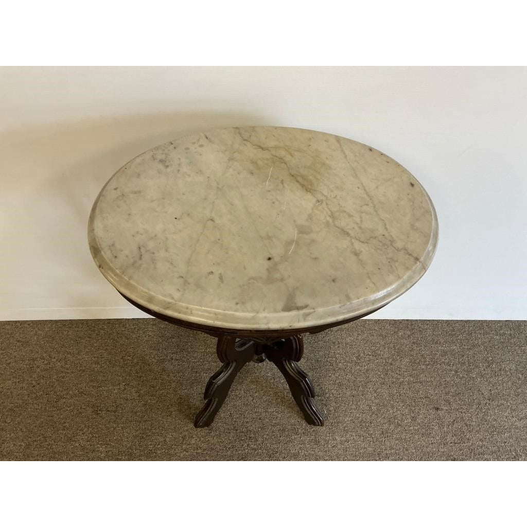 Antique Victorian Marble Top Side Table With Ornate Walnut Base