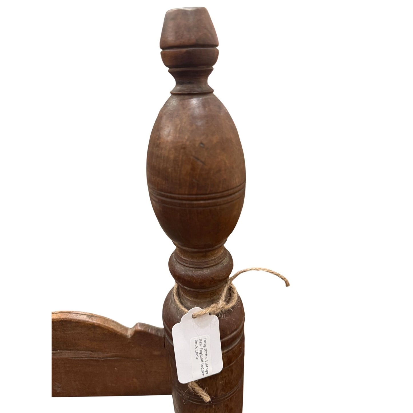 Antique Wooden Ladder Back Chair With Rush Seat & Turned Finials