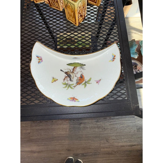 Herend "Rothschild Bird" Hand-Painted Porcelain Crescent Salad Dish