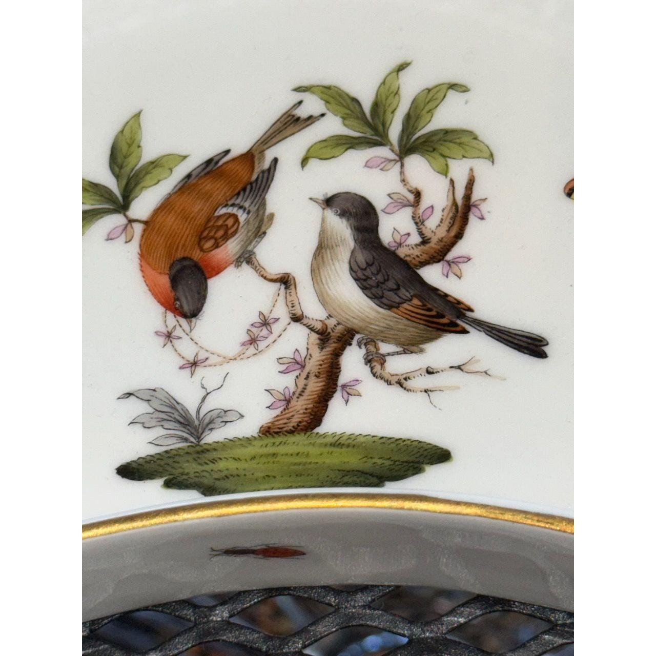 Herend "Rothschild Bird" Hand-Painted Porcelain Crescent Salad Dish