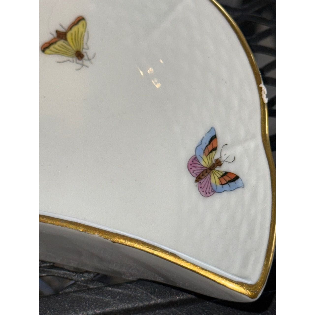 Herend "Rothschild Bird" Hand-Painted Porcelain Crescent Salad Dish