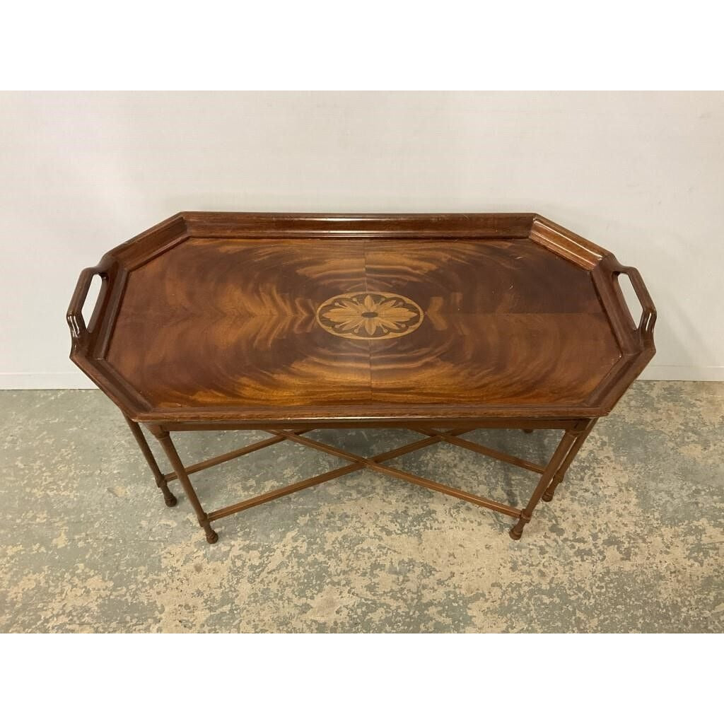 Vintage Mahogany Butlers Tray Table With Intricate Inlay