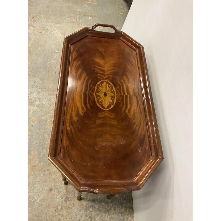 Vintage Mahogany Butlers Tray Table With Intricate Inlay