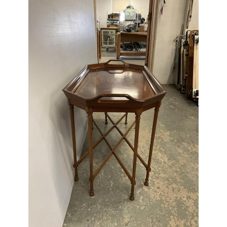Vintage Mahogany Butlers Tray Table With Intricate Inlay