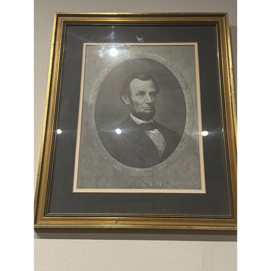Antique Framed Abraham Lincoln Portrait Print With Gold-Trimmed Frame & Matte Border