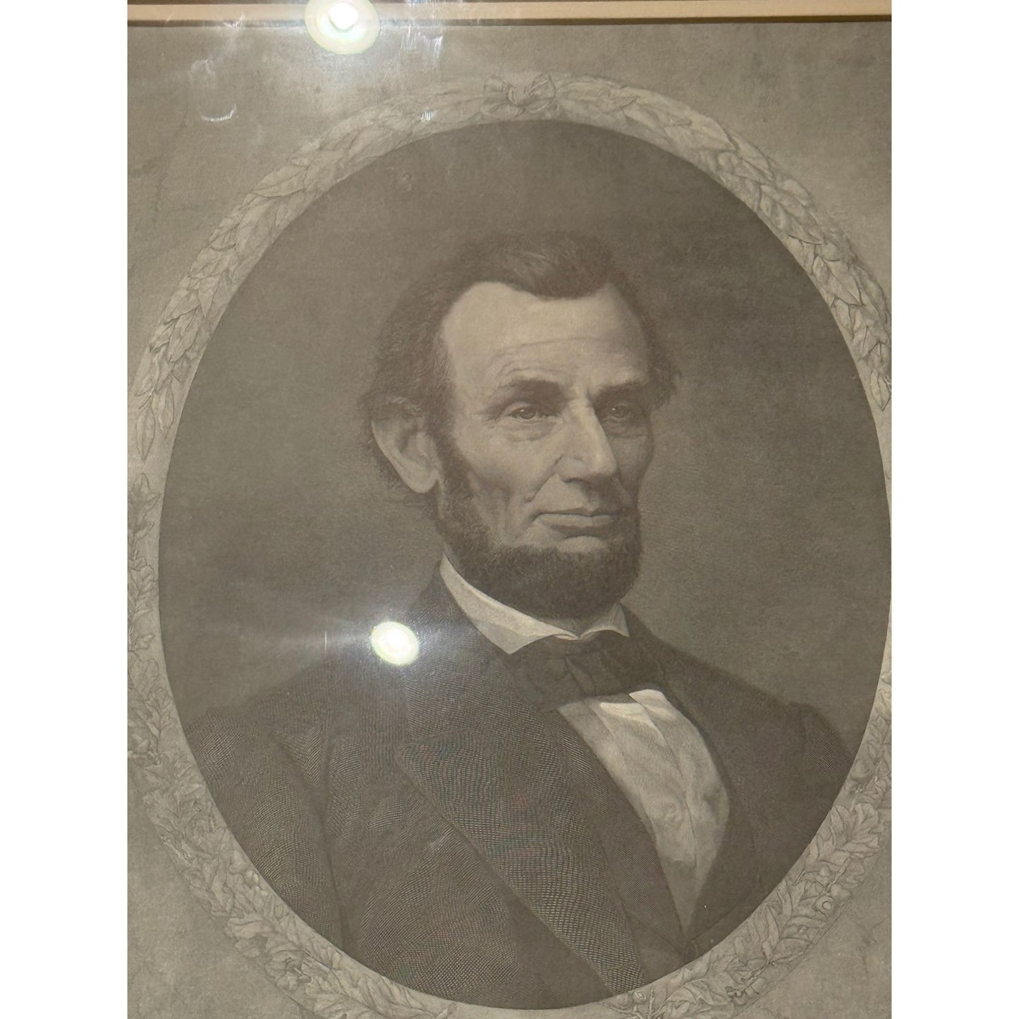 Antique Framed Abraham Lincoln Portrait Print With Gold-Trimmed Frame & Matte Border