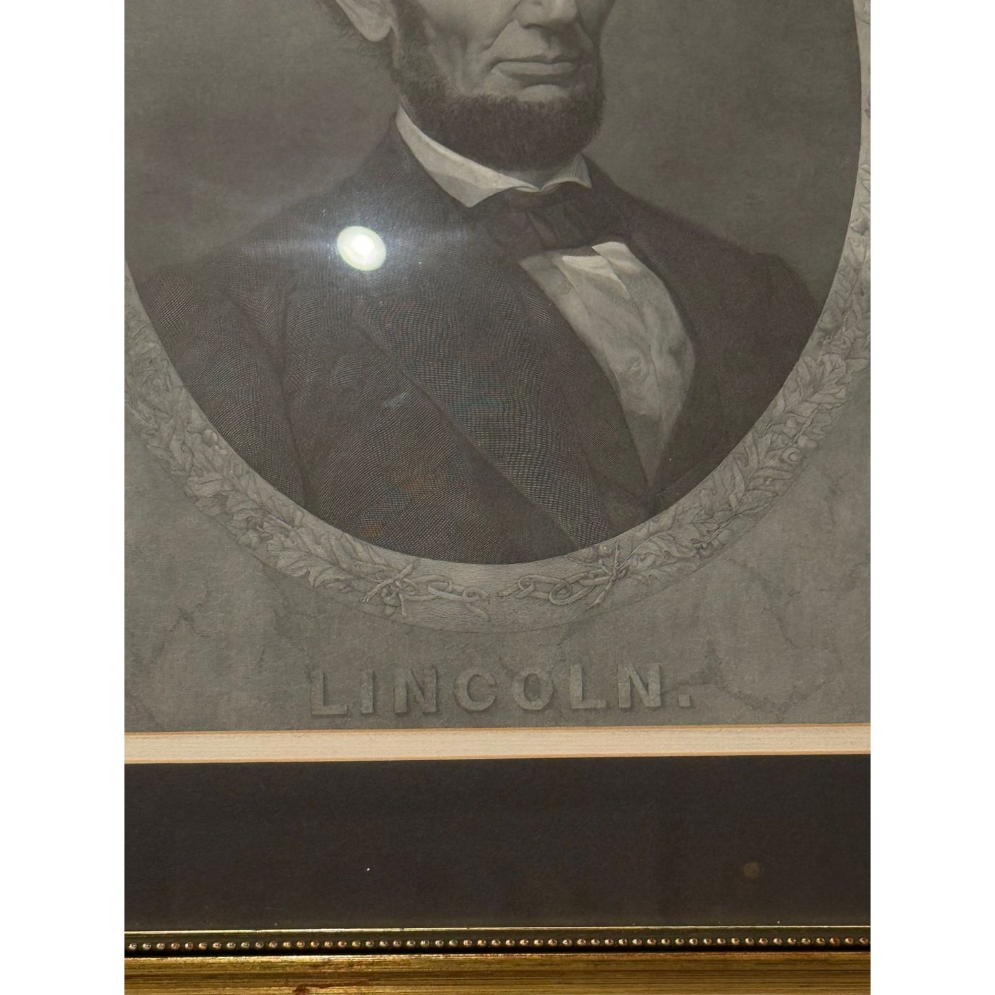 Antique Framed Abraham Lincoln Portrait Print With Gold-Trimmed Frame & Matte Border
