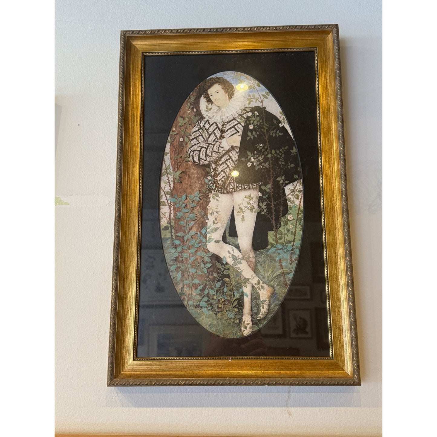 Young Man Among Roses, Framed Print, original artist Nicholas Hilliard, late 1500's 