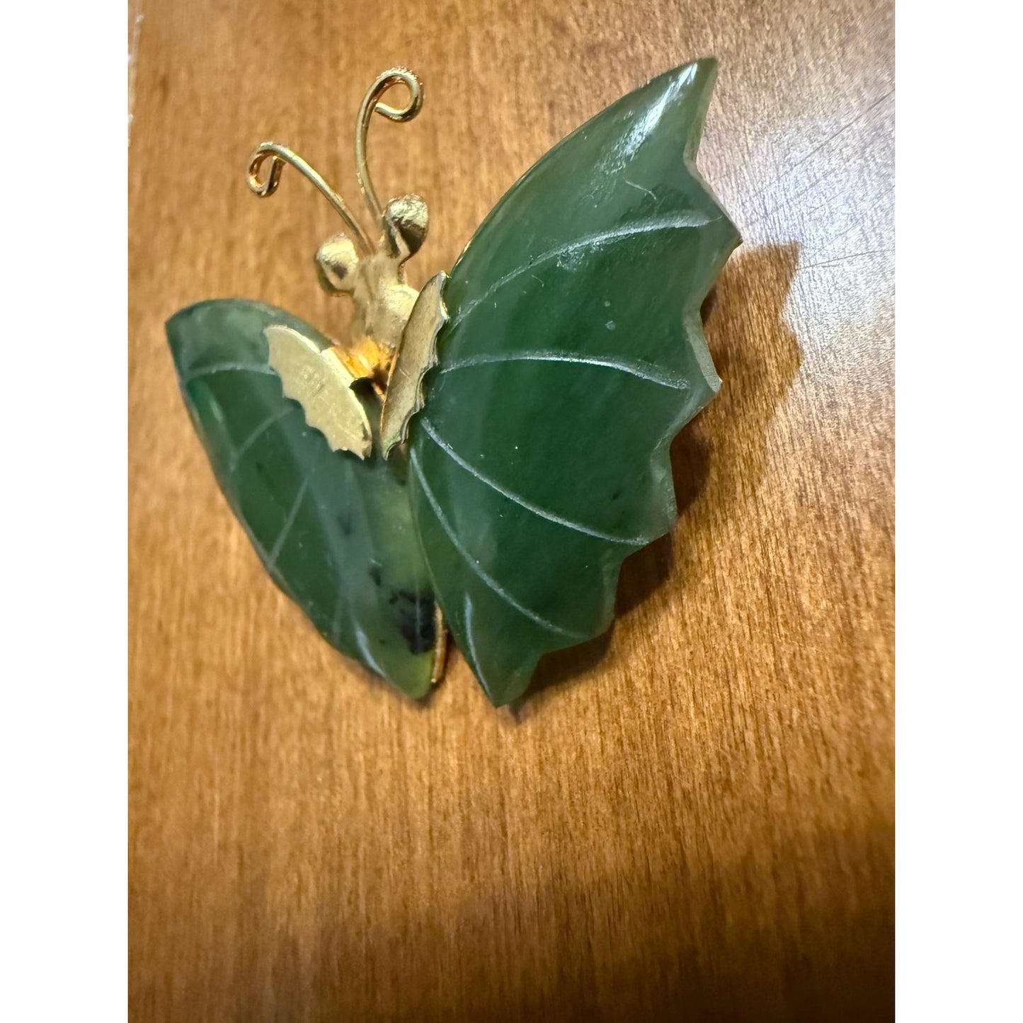 1960's Gold-Tone & Green Jade Butterfly Brooch Pin