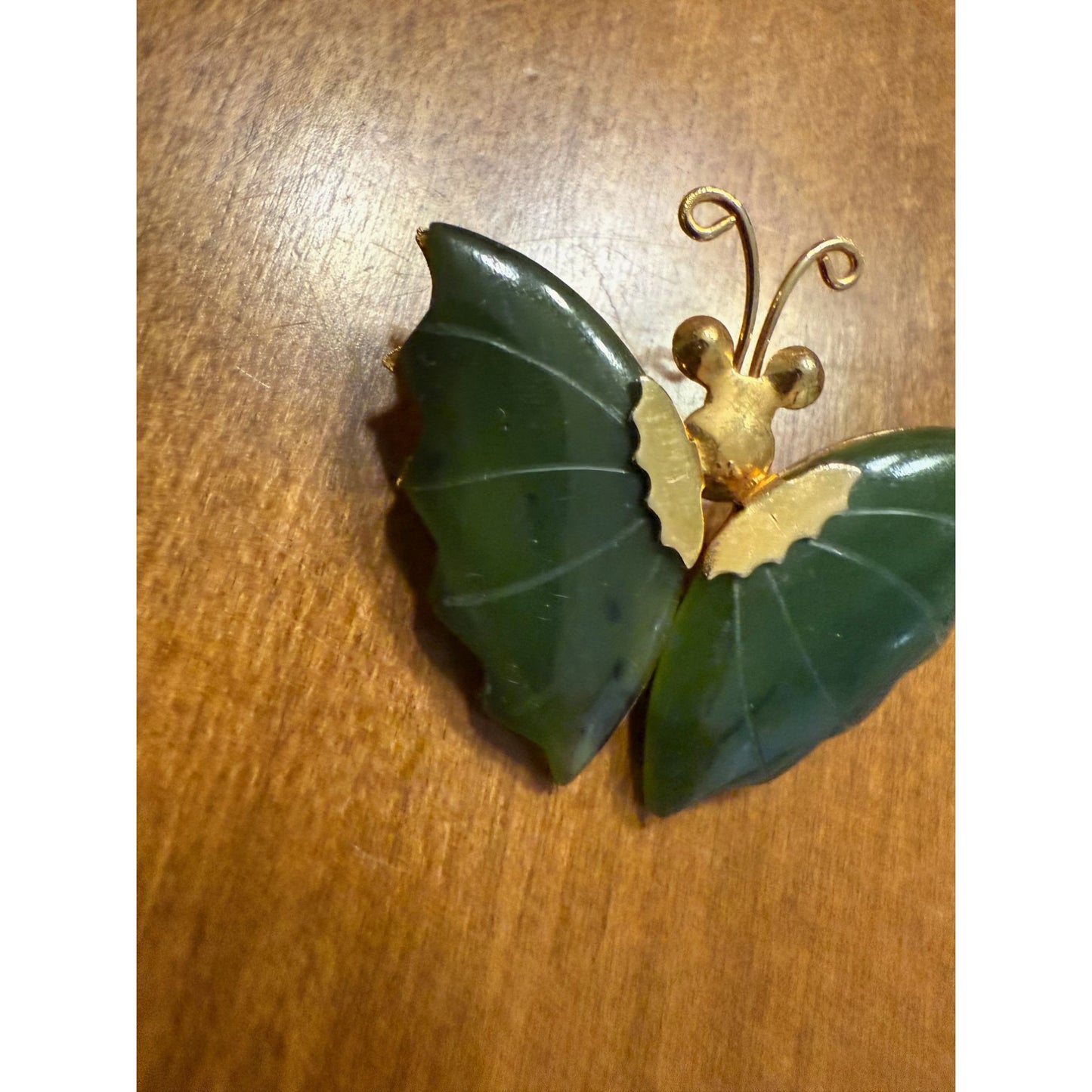 1960's Gold-Tone & Green Jade Butterfly Brooch Pin