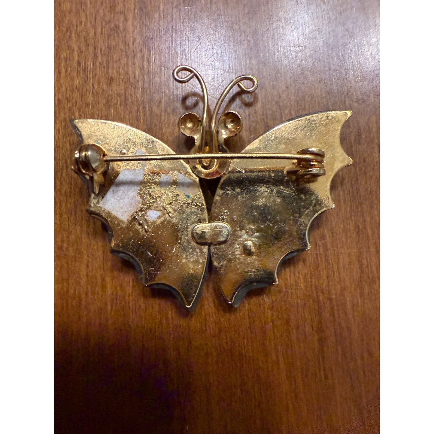 1960's Gold-Tone & Green Jade Butterfly Brooch Pin