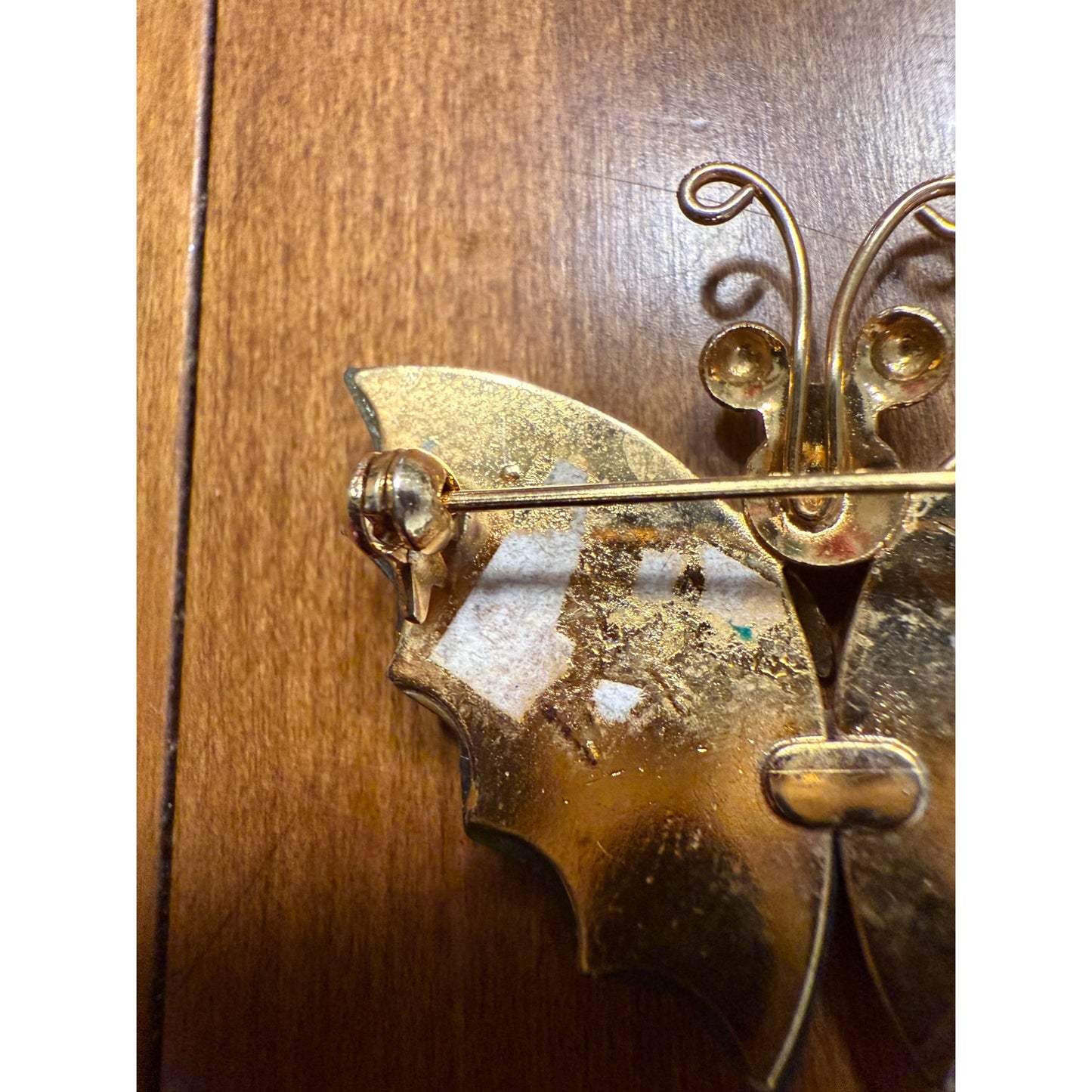 1960's Gold-Tone & Green Jade Butterfly Brooch Pin