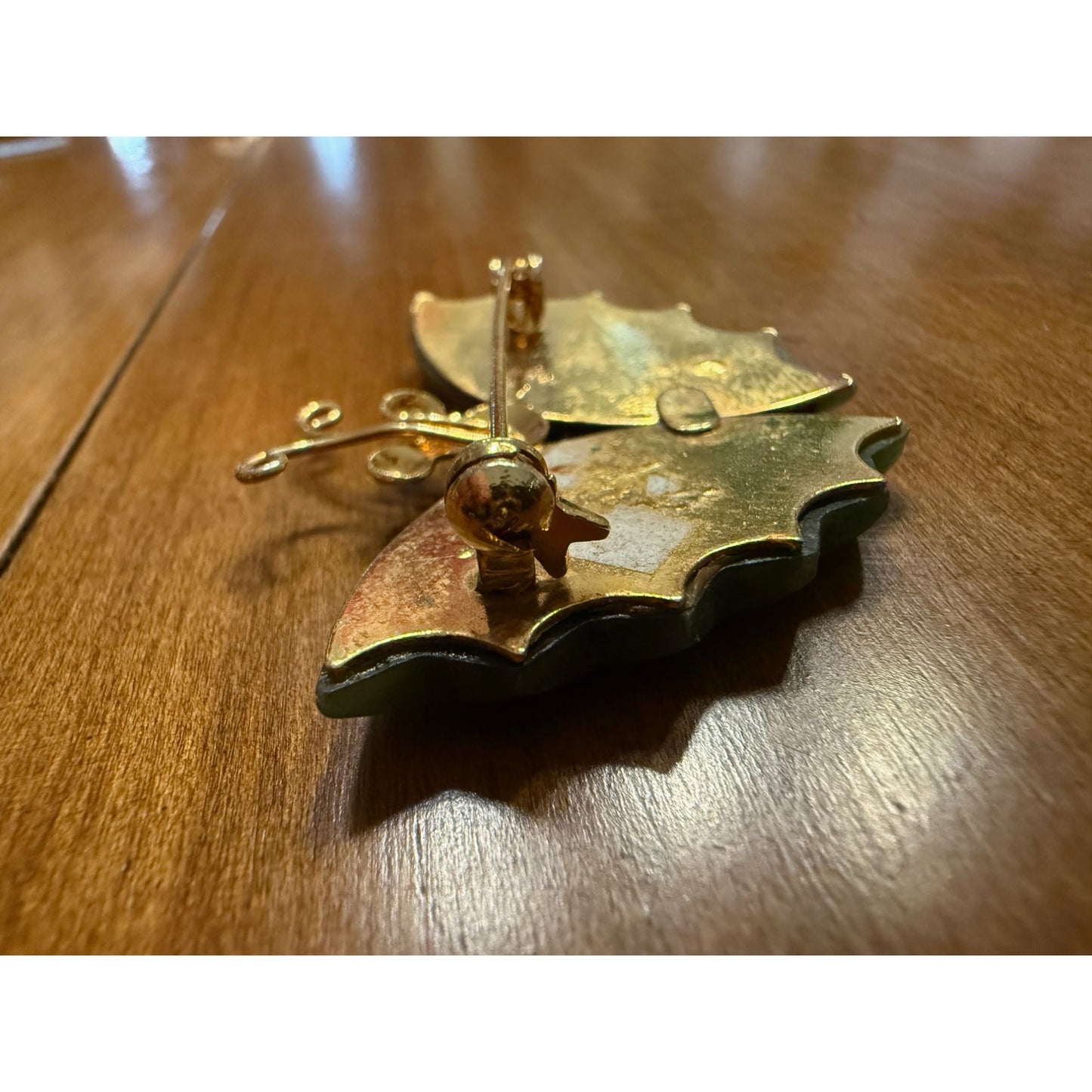 1960's Gold-Tone & Green Jade Butterfly Brooch Pin