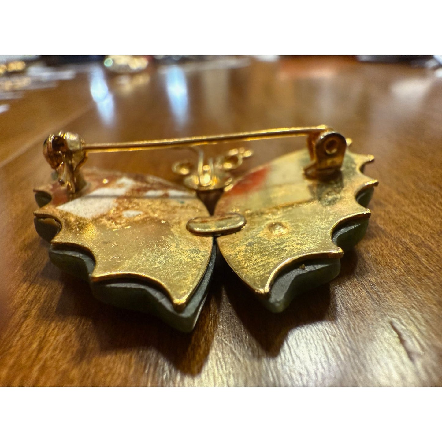 1960's Gold-Tone & Green Jade Butterfly Brooch Pin
