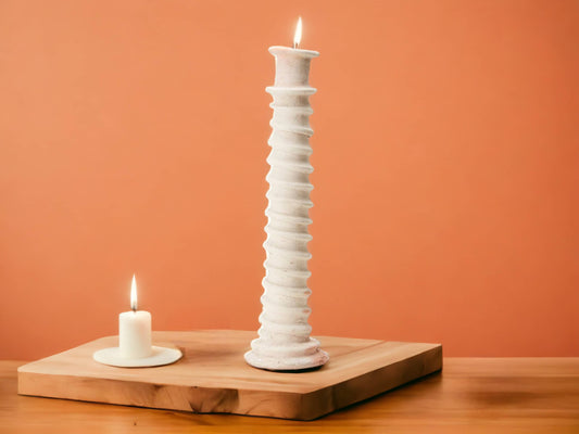 Moroccan Unglazed Tamegroute Large Abstract Ecru Twist Sculpture Candlestick Holder