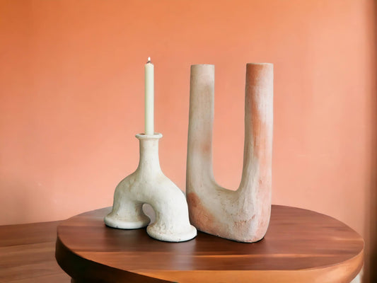 Curated Artisanal Moroccan Tamegroute Abstract Sculptures/Candlestick Holders Set
