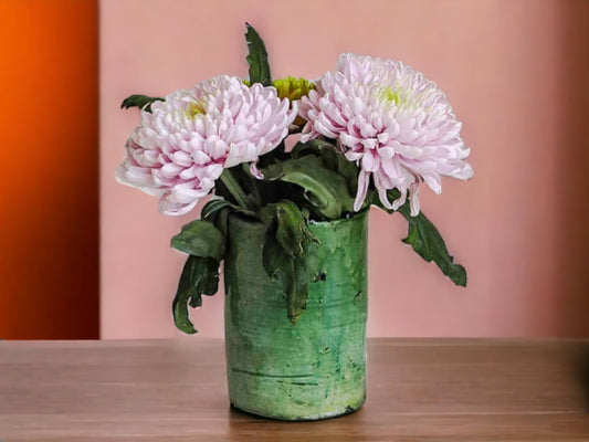 Handmade Moroccan Vintage Shaded Green Glaze Tamegroute Planter/Pot: Unique Ceramic Pottery for Plants