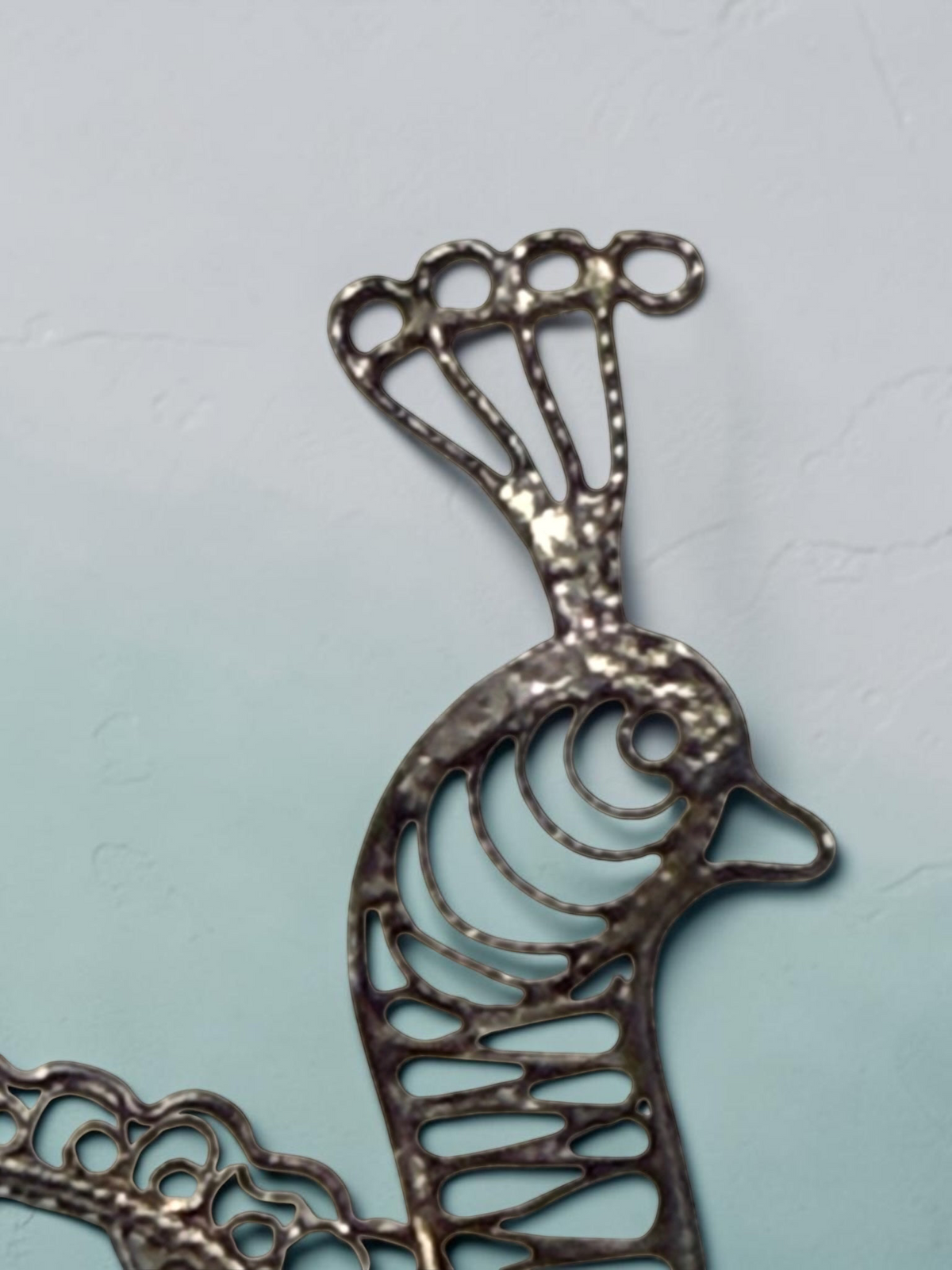Vintage .950 Silver Filigree Peacock Brooch with Abalone Shell
