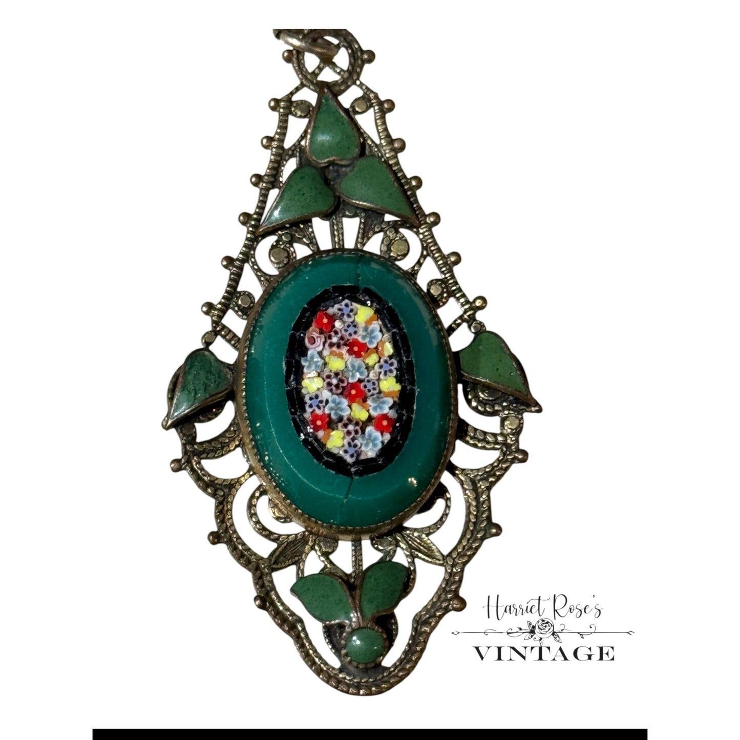 Art Deco Enamel Filigree Peking Glass Ultra Micro Mosaic Brass Pendant