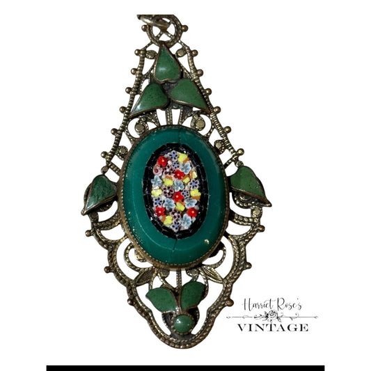 Art Deco Enamel Filigree Peking Glass Ultra Micro Mosaic Brass Pendant