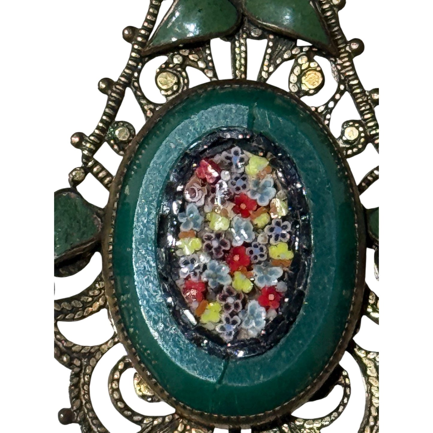 Art Deco Enamel Filigree Peking Glass Ultra Micro Mosaic Brass Pendant