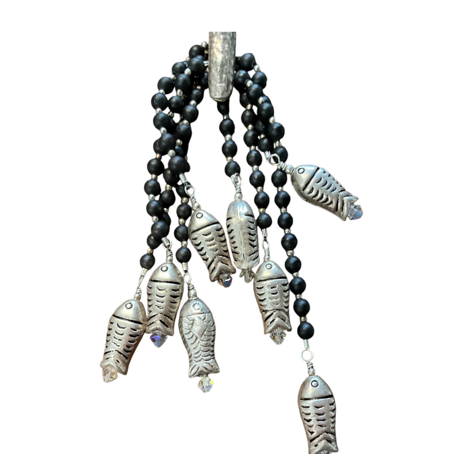 Vintage Turquoise & Silver Starfish Pendant Necklace With Silver Fish Charms