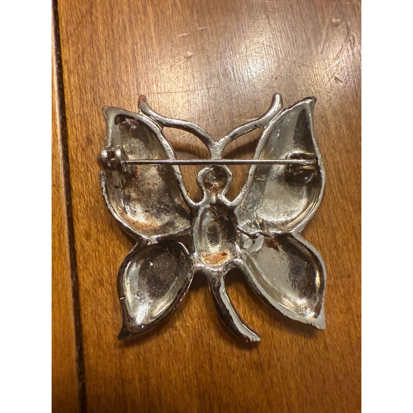 1950's Silver-Tone Butterfly Brooch With Rhinestone Accents