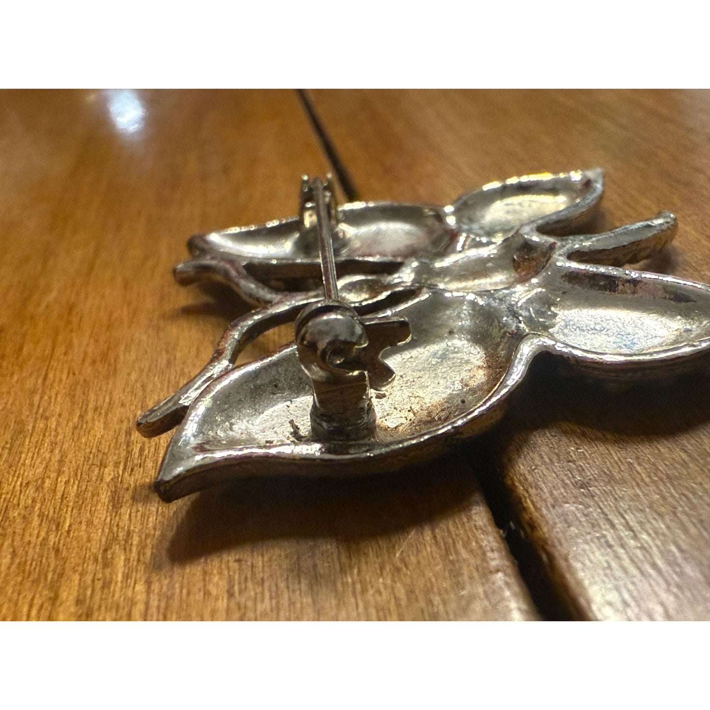 1950's Silver-Tone Butterfly Brooch With Rhinestone Accents