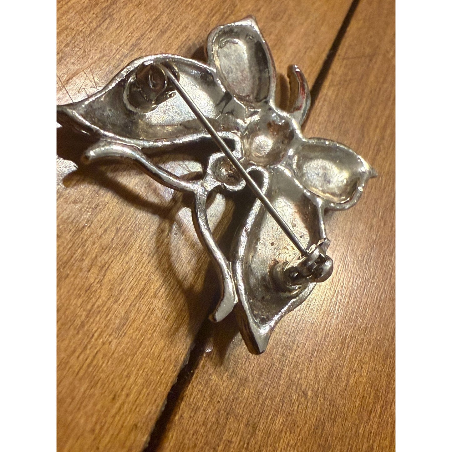 1950's Silver-Tone Butterfly Brooch With Rhinestone Accents