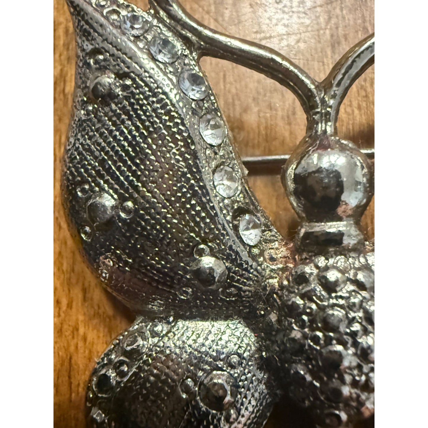 1950's Silver-Tone Butterfly Brooch With Rhinestone Accents