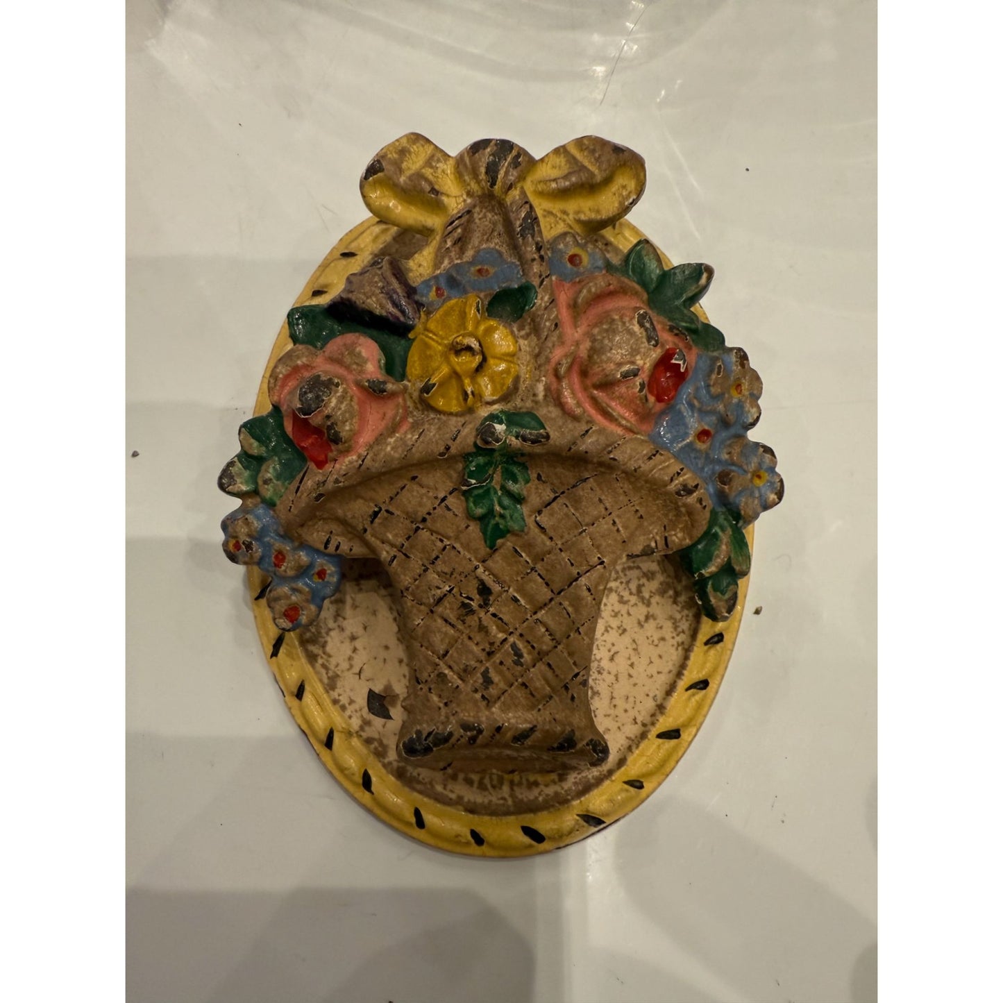 Vintage Hubley Cast Iron Basket Of Flowers Door Knocker