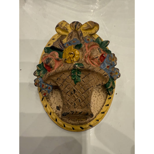 Vintage Hubley Cast Iron Basket Of Flowers Door Knocker