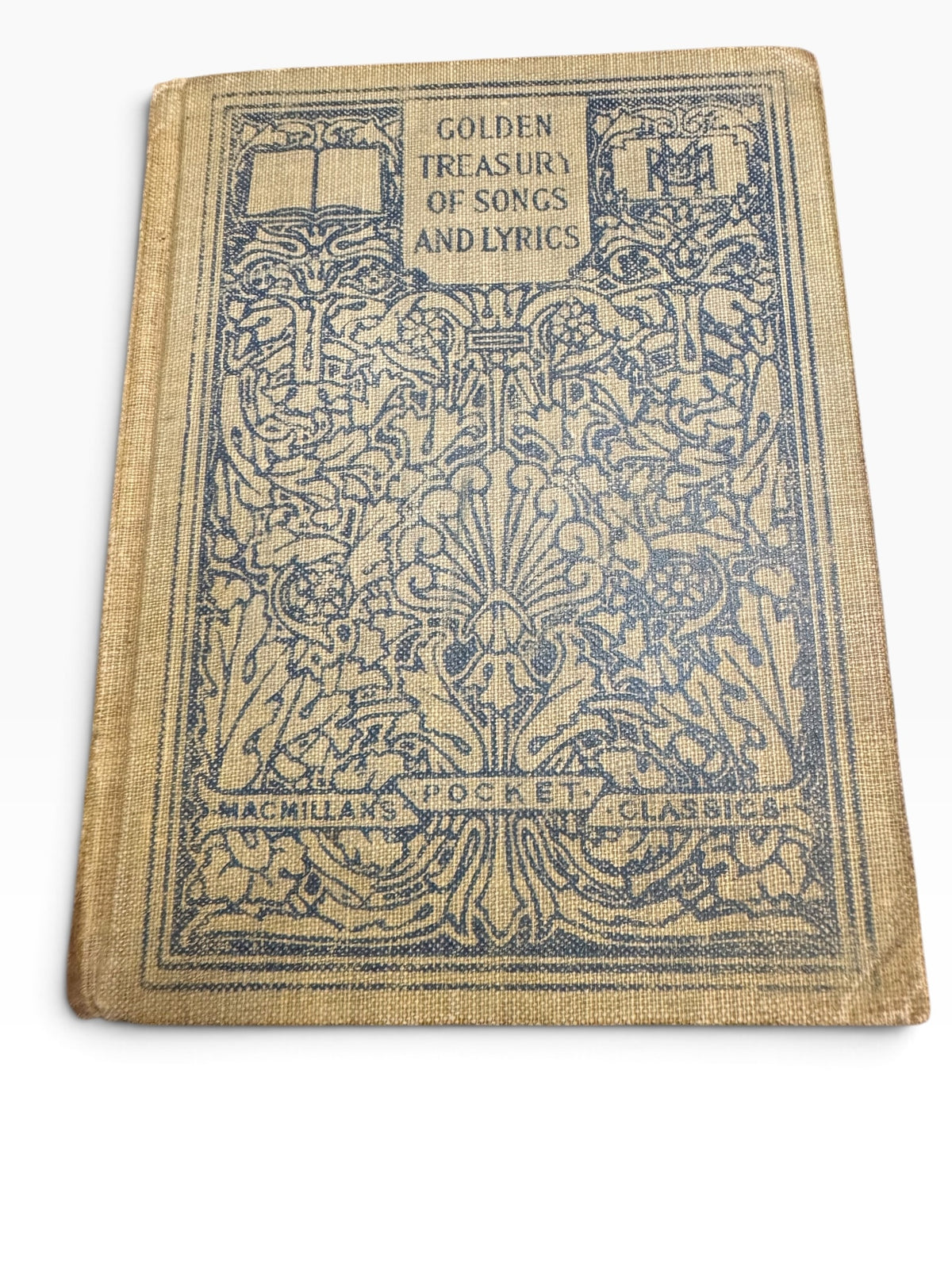 1911 Macmillan Pocket Classics edition of The Golden Treasury in olive-green cloth with blue Art Nouveau cover design.