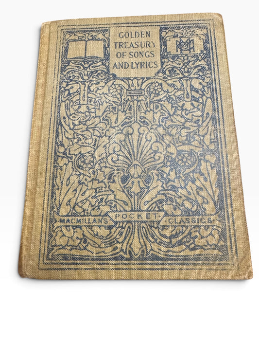 1911 Macmillan Pocket Classics edition of The Golden Treasury in olive-green cloth with blue Art Nouveau cover design.