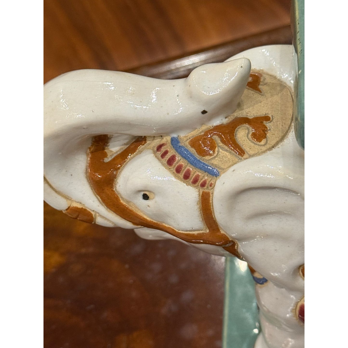 Vintage Ceramic Elephant Plant Stand Figurine With Asian Motif Design