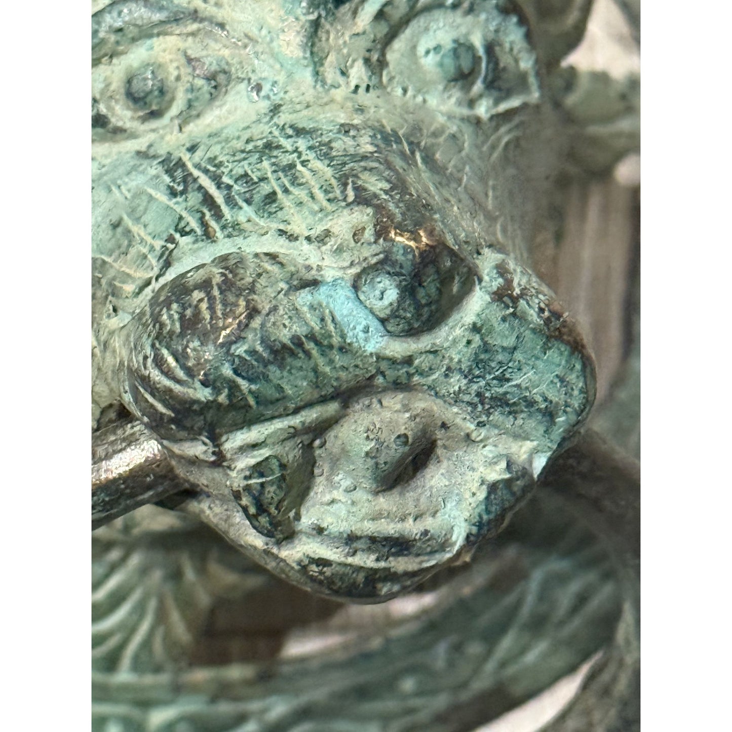 Antique Brass Lion Head Door Knocker With Circular Backplate - c 1800's
