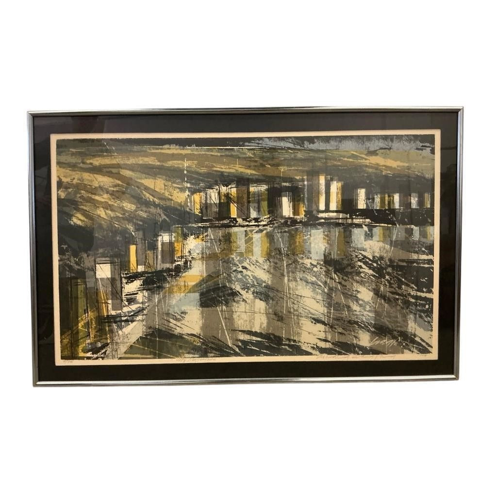 Vintage Framed Abstract Serigraph "City Reflections" Signed & Numbered, Artist Howard Bradford